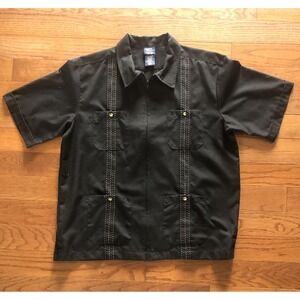 Vtg John Blair Zip Up Shirt Black Short Sleeve 4 Pockets Rare Men's Large